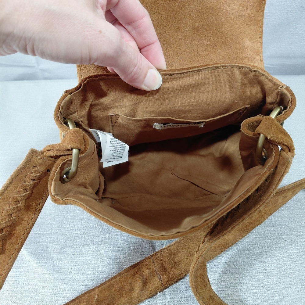 American Eagle Genuine Suede Cow Leather Crossbody Purse Brown - Picture 7 of 15